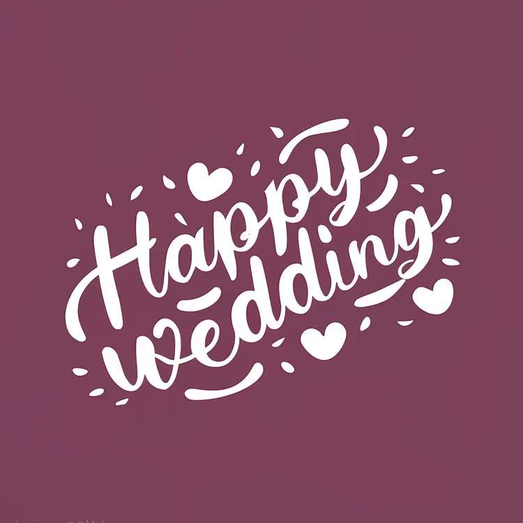 Happy Wedding Text with Hearts and Confetti