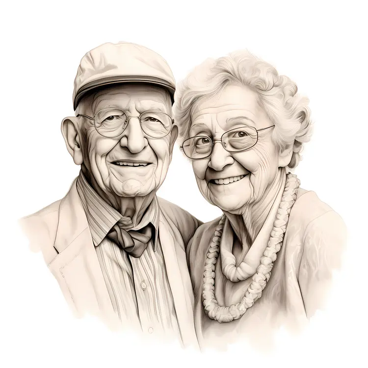 Happy Elderly Couple Sketch