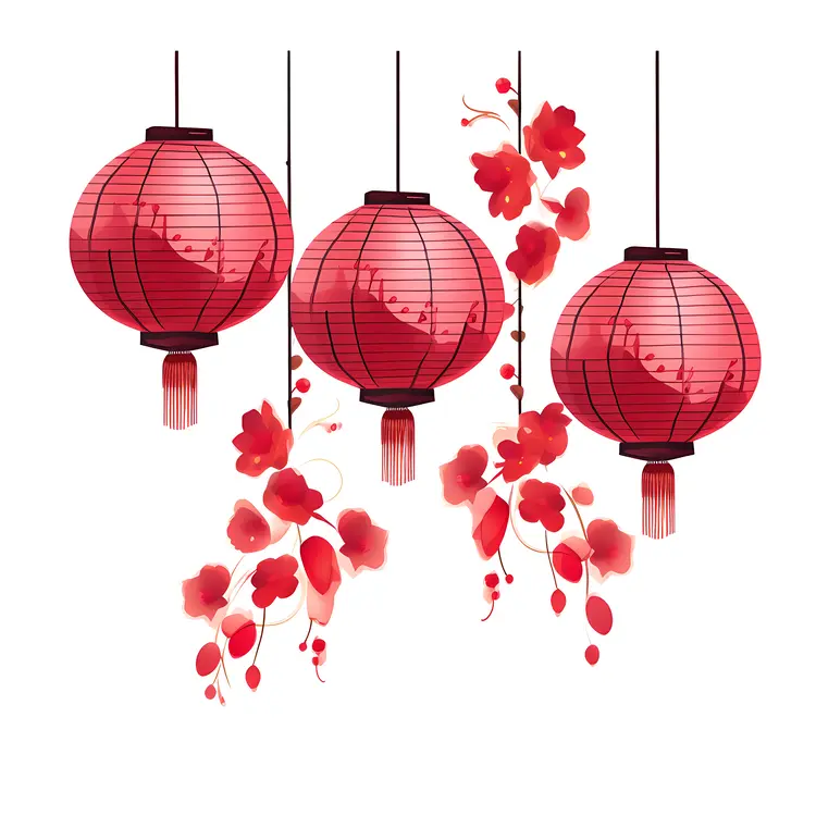 Red Lanterns with Flowers