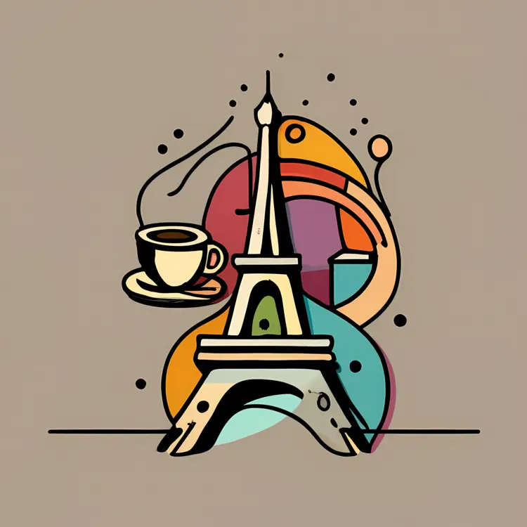 Eiffel Tower with Coffee Cup and Abstract Background