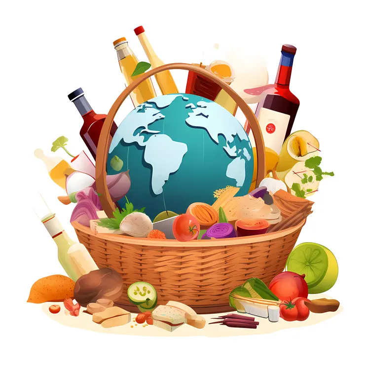 Basket with Food and Drinks for International Picnic Day