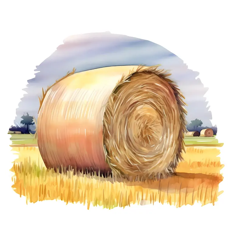 Hay Bale in a Field Illustration