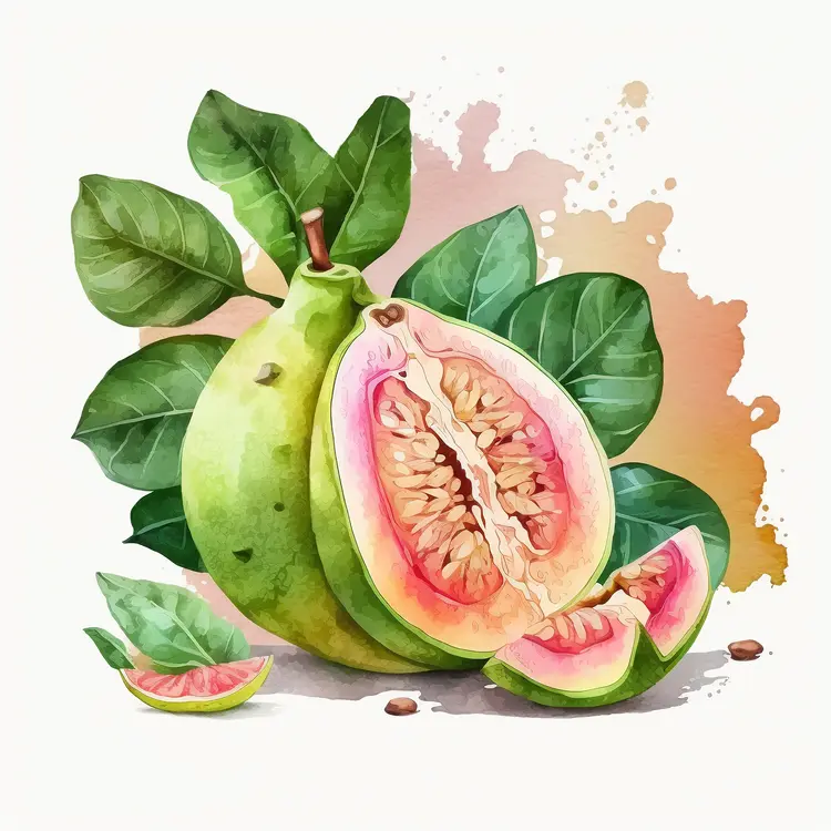 Watercolor Illustration of Green Guava
