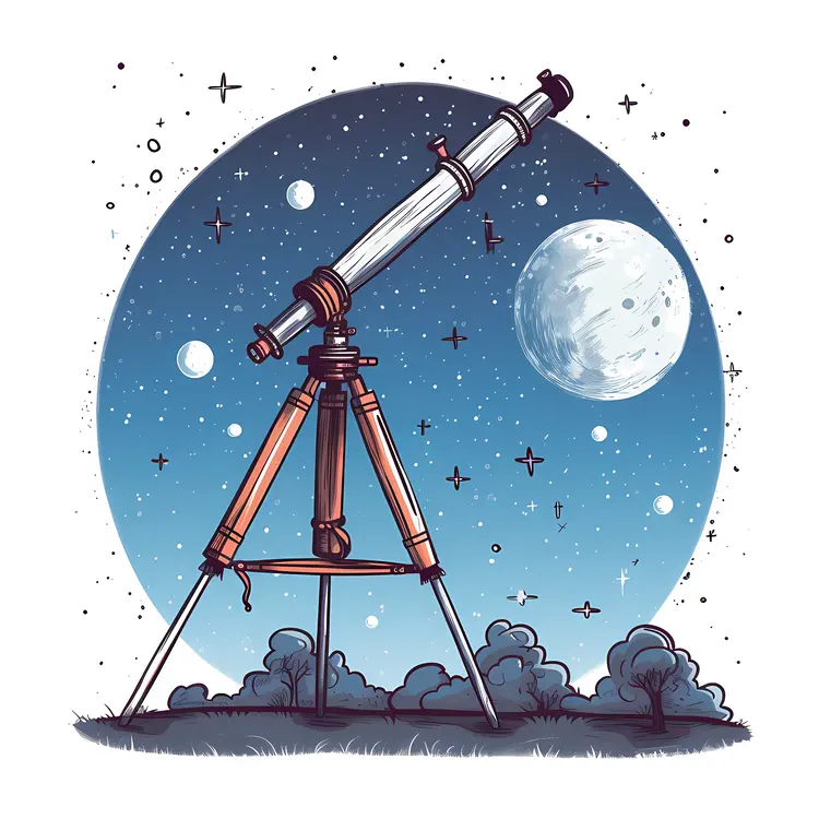 Telescope with Moon and Stars