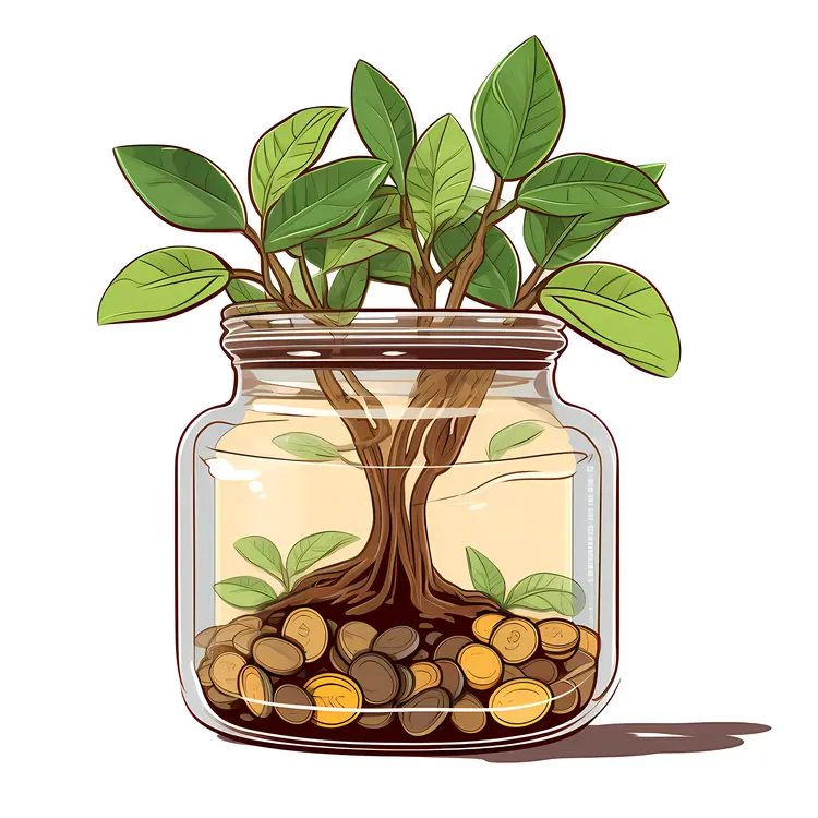 Money Plant Growing in a Jar of Coins