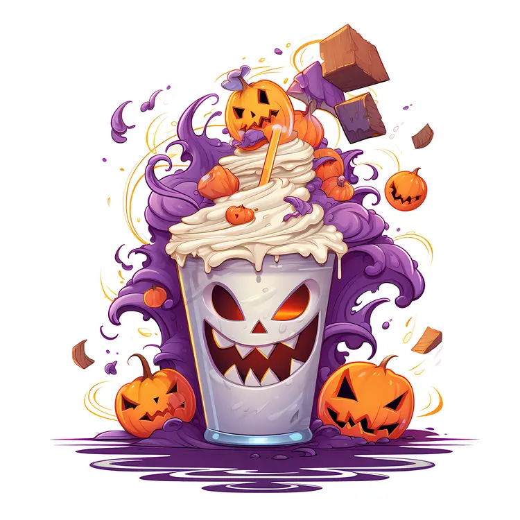 Purple Halloween Milkshake with Pumpkins