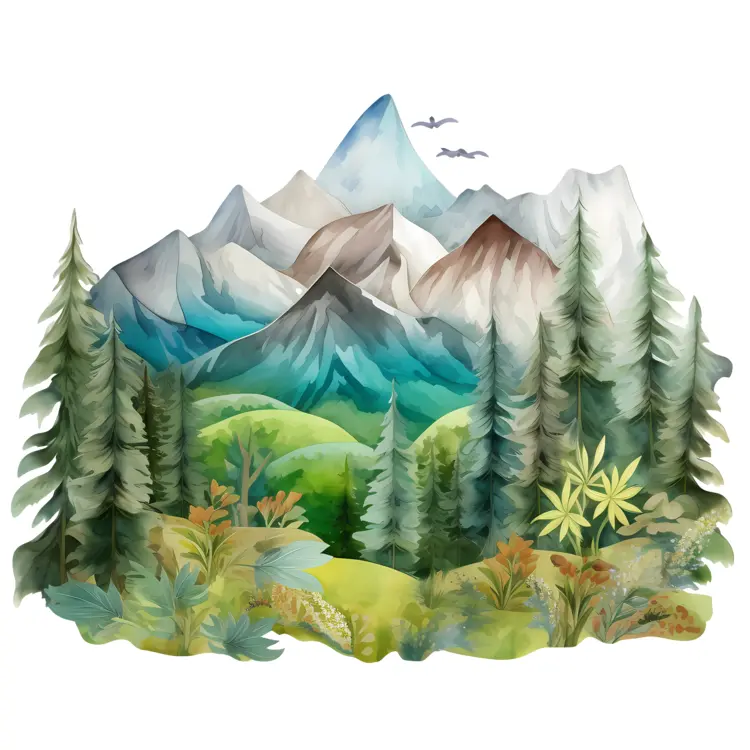 Serene Mountain Landscape with Dense Forest
