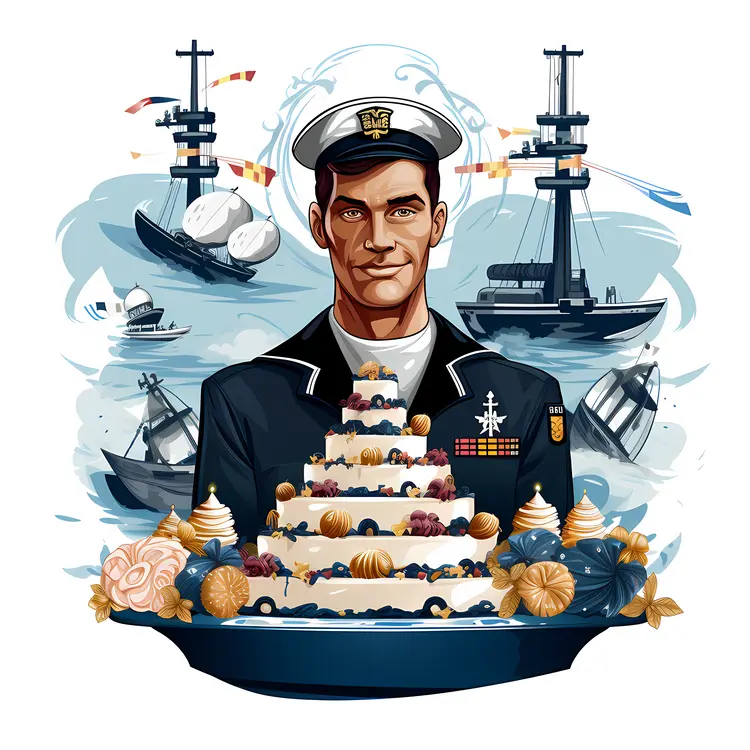 Sailor with Celebration Cake and Ships