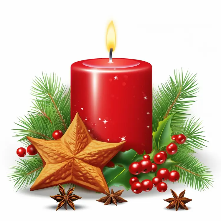 Red Candle with Holly and Berries for Christmas