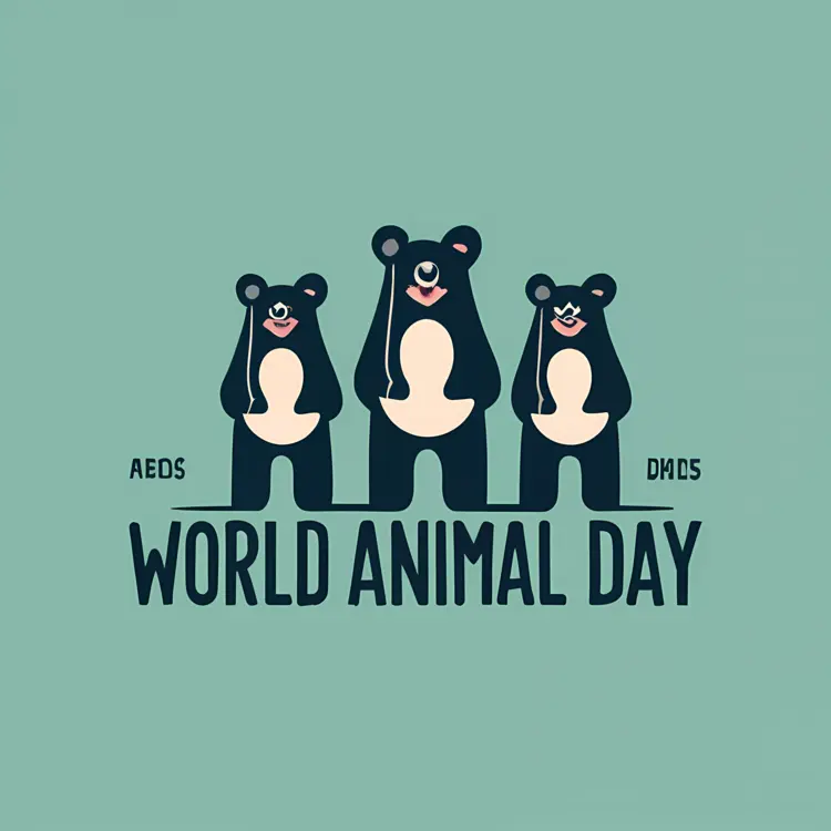 Three Cute Bears Celebrating World Animal Day