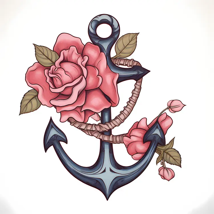 Anchor with Roses Tattoo