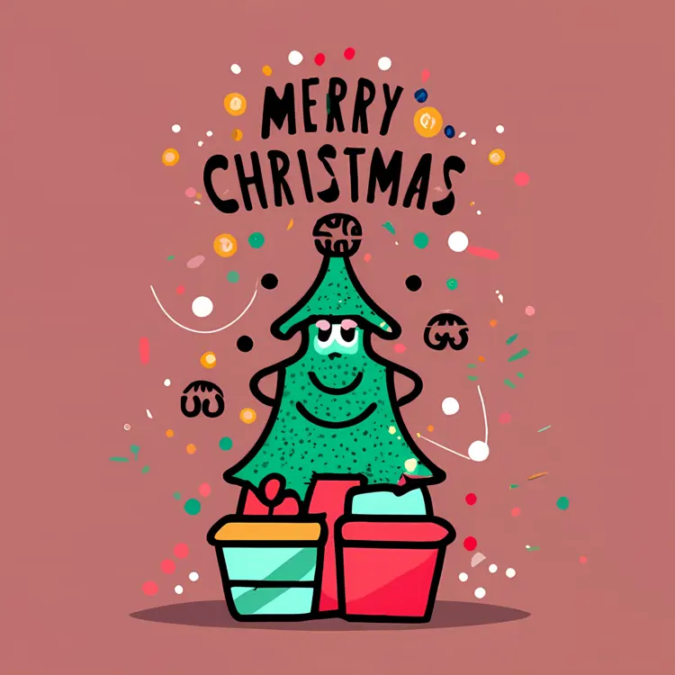 Christmas Tree with Presents and Confetti