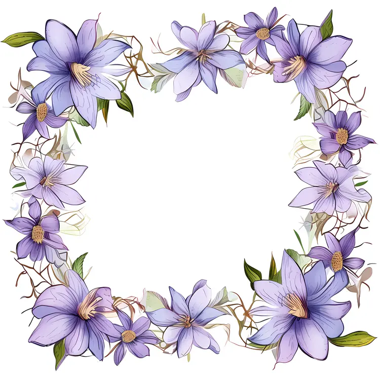 Square Floral Frame with Purple Flowers