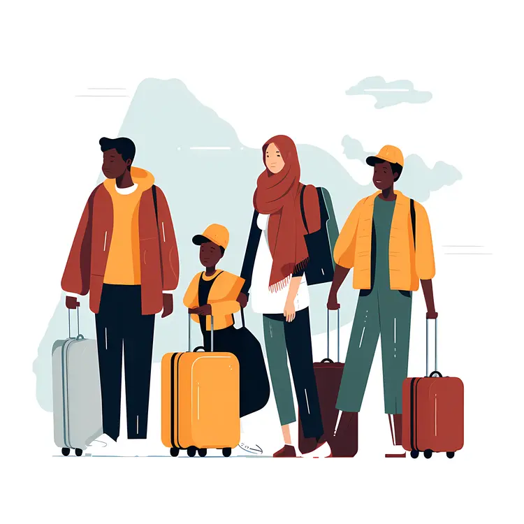 Family Traveling with Luggage