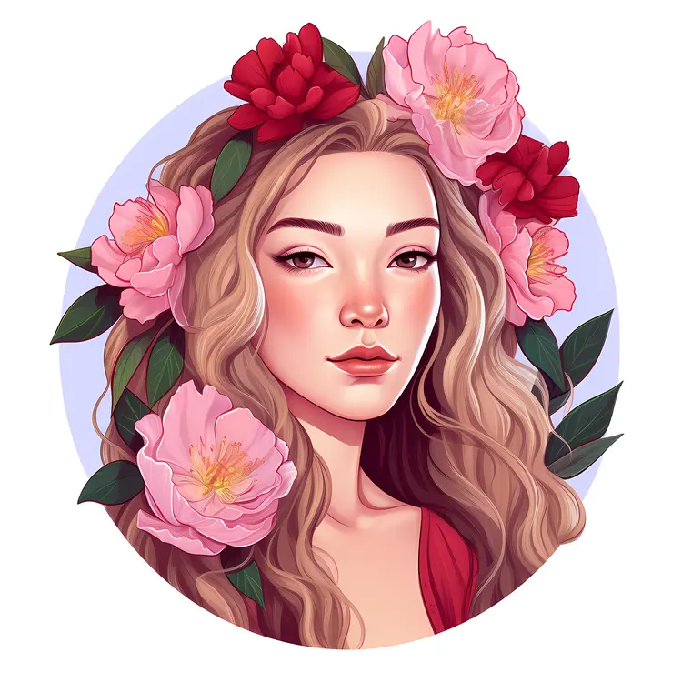 Beautiful Woman with Floral Headpiece Illustration