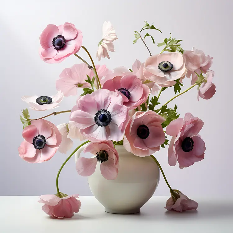 Pink Flowers in White Vase Still Life