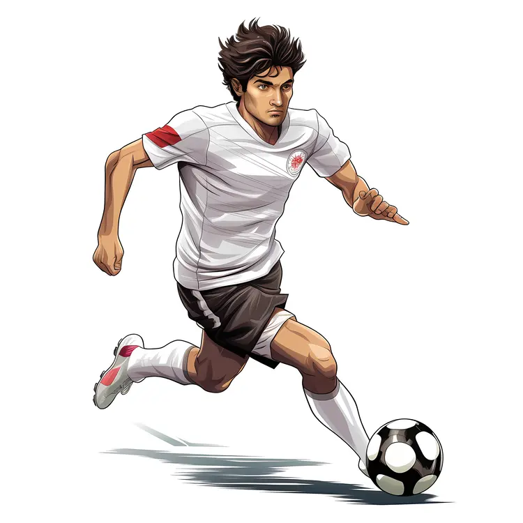 Soccer Player with Ball in White and Red Jersey