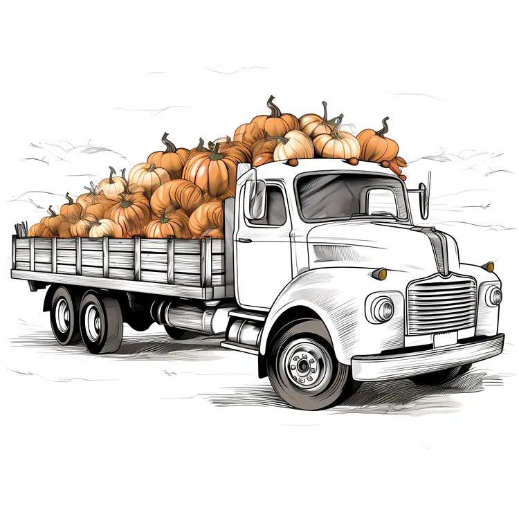 White Truck with Pumpkins for Halloween Harvest