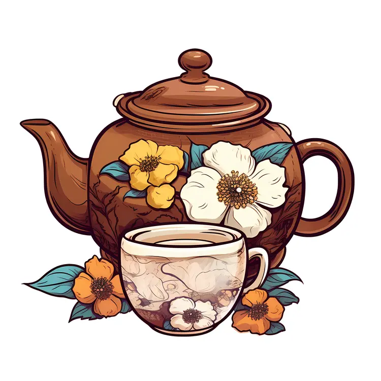 Beautiful Floral Teapot and Teacup Illustration