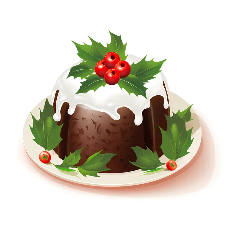 Delicious Christmas Pudding with Holly and Berries
