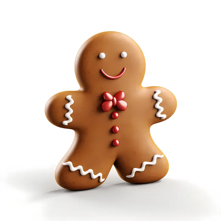 Gingerbread Man Cookie with Red Bow Tie and Buttons