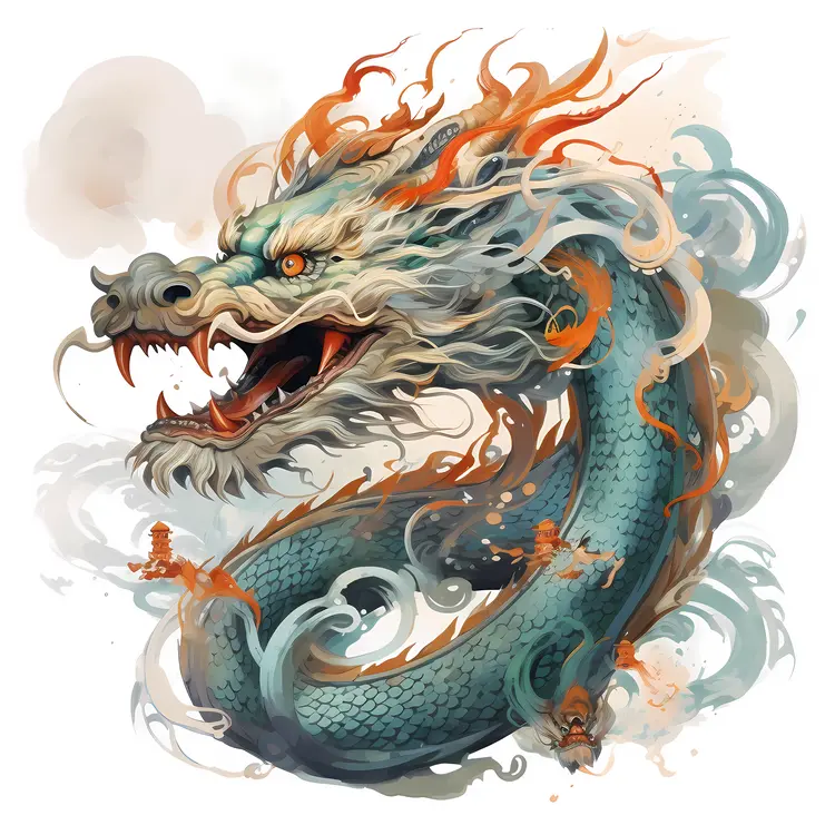 Blue Dragon with Fiery Details