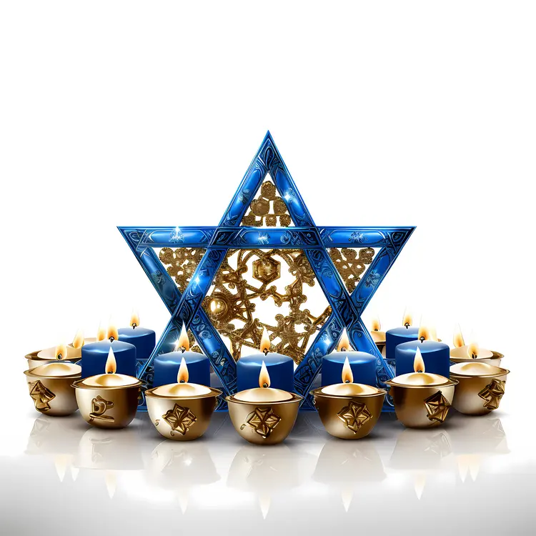 Blue and Gold Star of David with Candles for Hanukkah