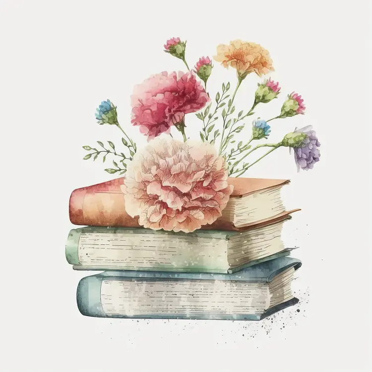 Beautiful Books with Flowers Illustration