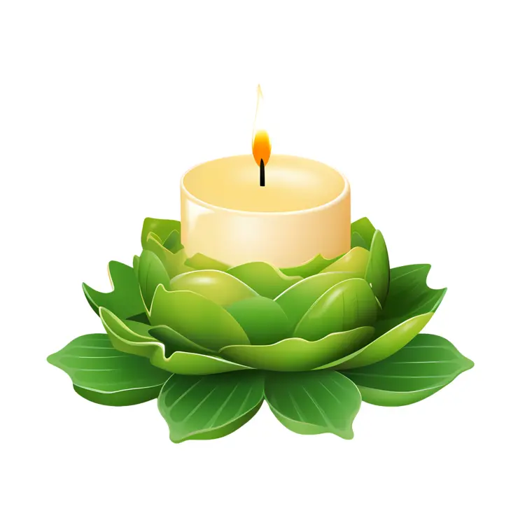 Green Leaf Candle with Flame