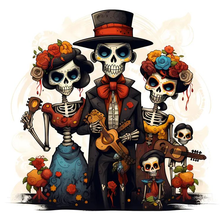 Skeleton Family Playing Musical Instruments