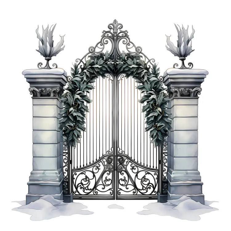 Elegant Gate with Christmas Decorations