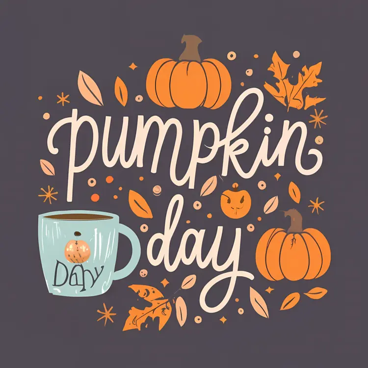 Pumpkin Day Celebration with Cup and Leaves