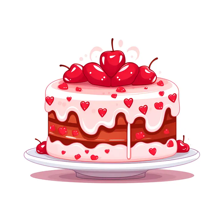 Heart Cake with Pink Frosting and Cherry Topper