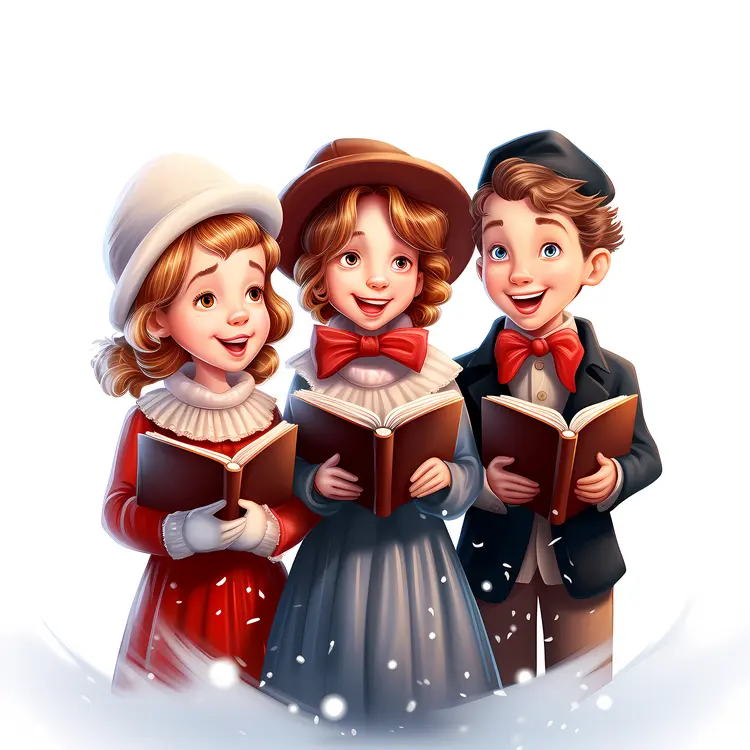 Caroling Children in Winter