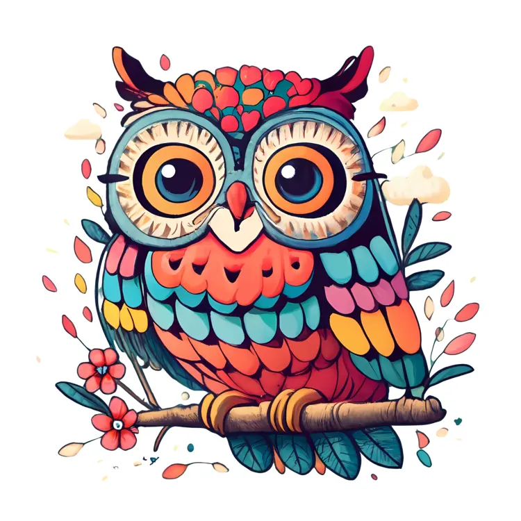 Colorful Owl with Flowers