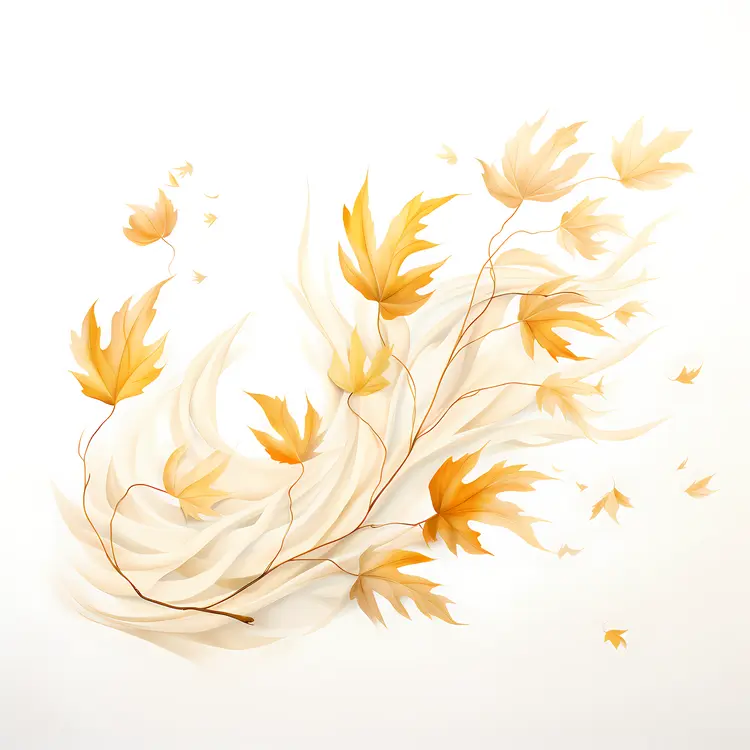Yellow Leaves on Branch in Autumn