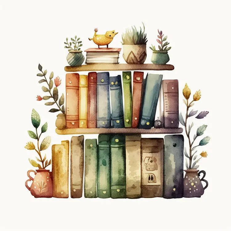 Colorful Books and Plants Illustration