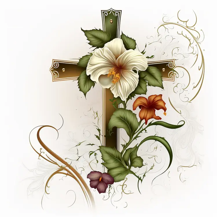 Ornate Cross with Flowers for Easter