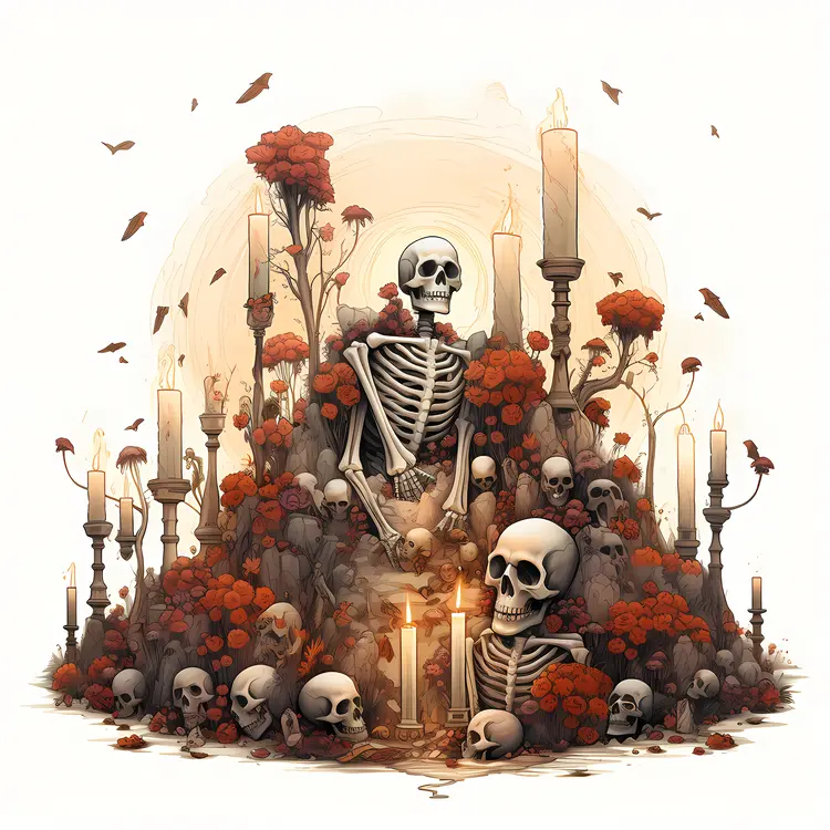 Skeletons and Candlelit Scene
