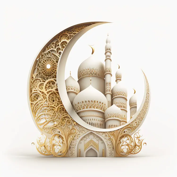 Intricate Mosque with Crescent Moon Symbol