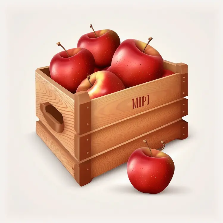 Fresh Red Apples in Wooden Crate