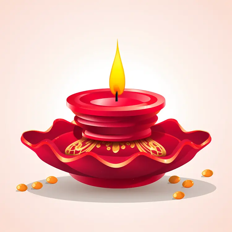 Red Diya Lamp with Candle Flame for Diwali