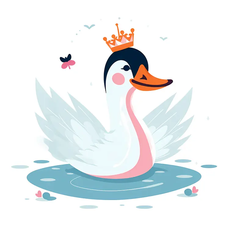 Cute Duck with Crown in a Pond