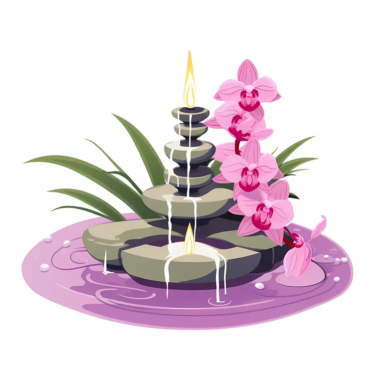 Zen Garden with Pink Orchids and Candle