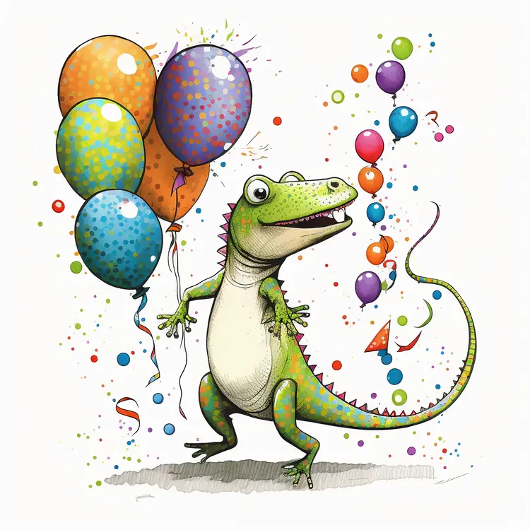 Dinosaur with Balloons for a Fun Birthday Celebration