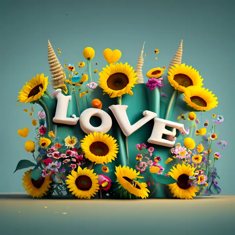 Love Text with Sunflowers