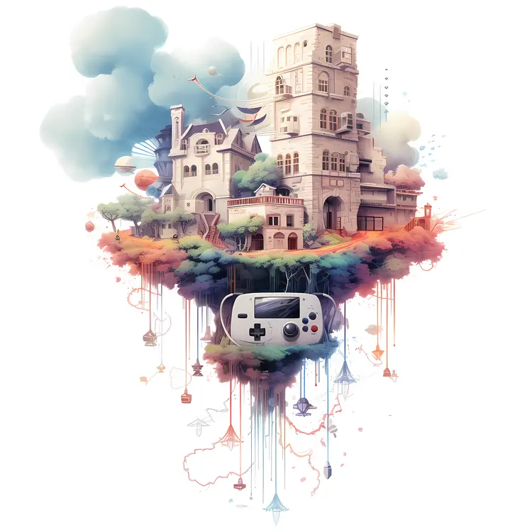 Fantasy Floating Island with Game Console