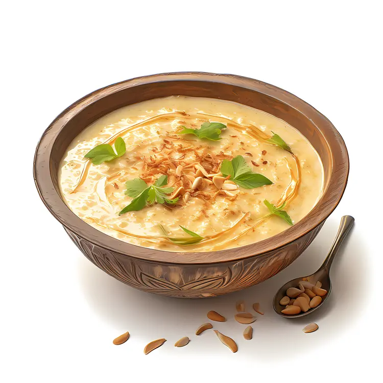 Delicious Creamy Porridge in Wooden Bowl