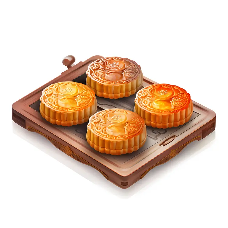 Delicious Mooncakes on a Wooden Tray