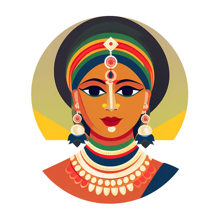Traditional Woman Illustration with Colorful Headscarf and Jewelry